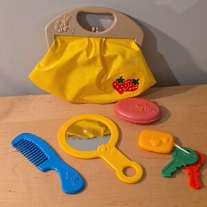 Fisher-Price Vintage Child's Strawberry Clutch Bag with Floral Handle